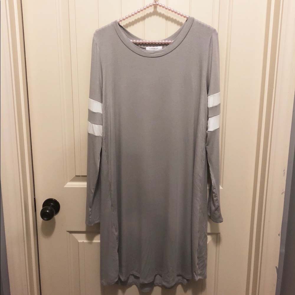 Varsity Sleeve Grey Boutique Dress NWOT